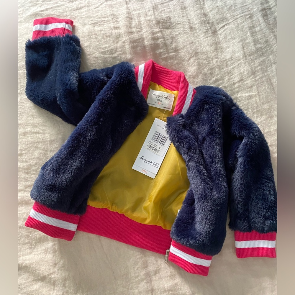 NWT girls sovereign code navy faux fur bomber jacket size 3T